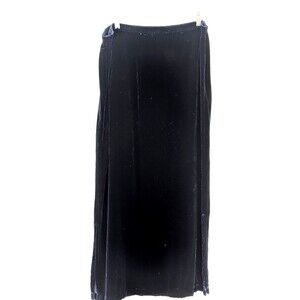 Kiko Vintage Navy Blue Silk Blend Velour Midi Skirt Side Slits Size Medium